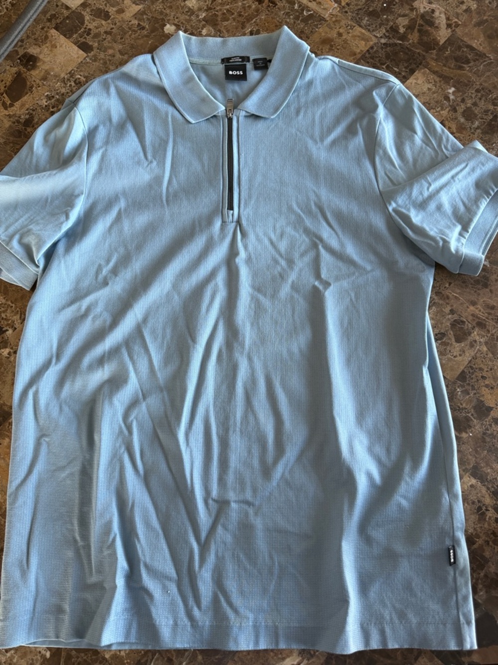 BOSS Light Blue Short Sleeve Zip Polo